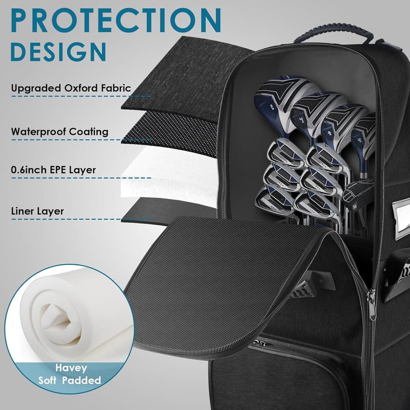 Golf Travel Bag with Hard Shell, Waterproof Oxford Fabric