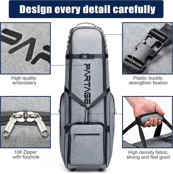 Black 900D Heavy Duty Golf Travel Bag with Wheels