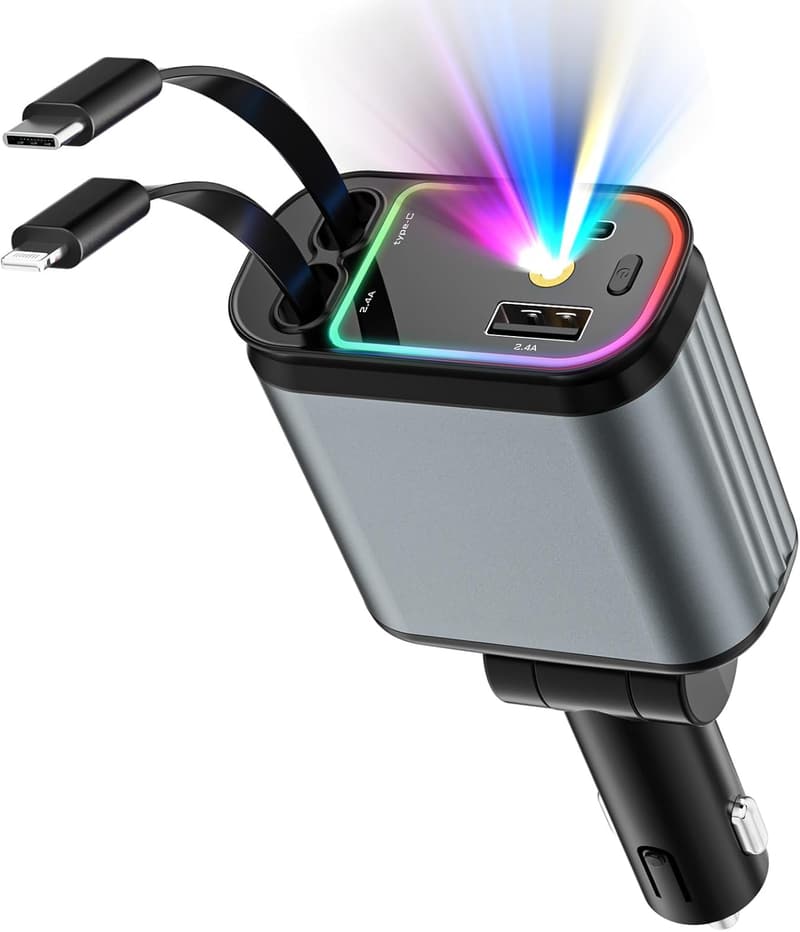 66W USB C Fast Car Charger - 4-in-1 Retractable Adapter