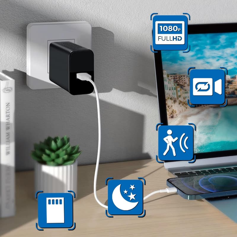 64GB Mini Nanny Cam Charger with 1080P Night Vision