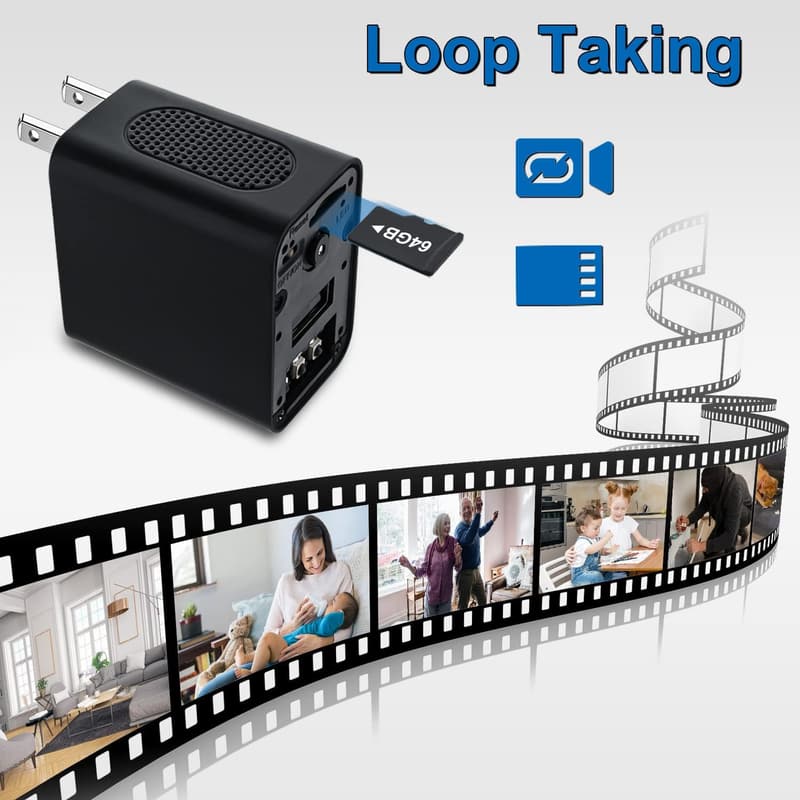64GB Mini Nanny Cam Charger with 1080P Night Vision