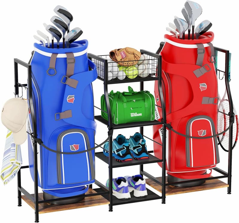 Freestanding Golf Bag Organizer Rack for Garage Storage