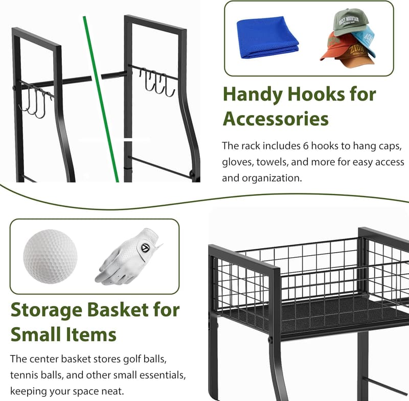 Freestanding Golf Bag Organizer Rack for Garage Storage