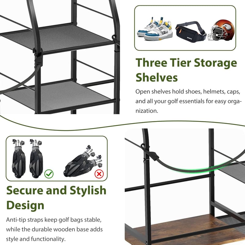 Freestanding Golf Bag Organizer Rack for Garage Storage