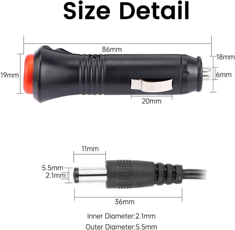 12V Car Cigarette Lighter Charger Cord for Backup Camera & Devices