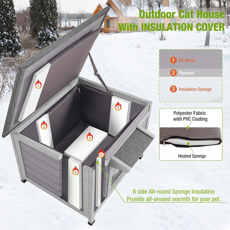 Weatherproof Insulated Outdoor Cat House for Winter