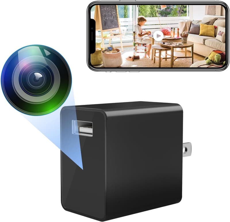 WiFi Mini 1080P Camera Charger - Indoor Nanny Cam, 140° Angle