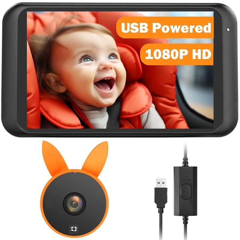 Rear-Facing Baby Car Camera with HD Night Vision - Orange