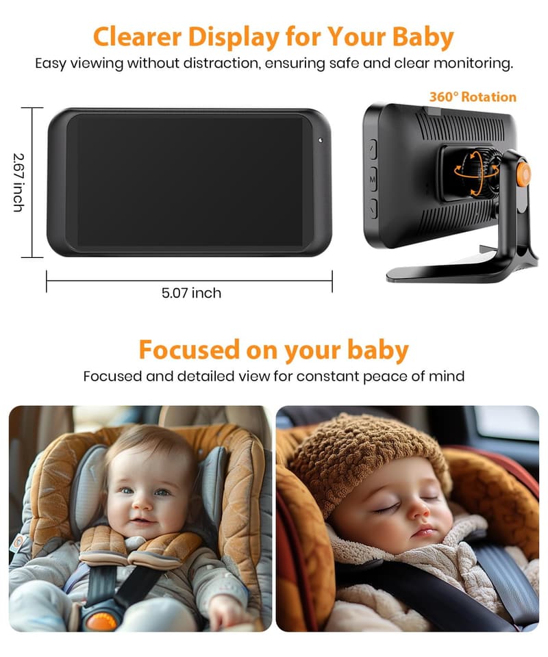 Rear-Facing Baby Car Camera with HD Night Vision - Orange