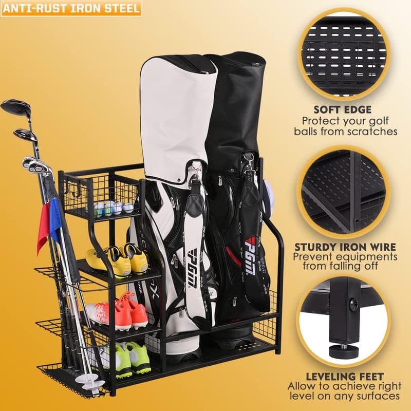 Extra Large Metal Golf Bag Storage Organizer Holder
