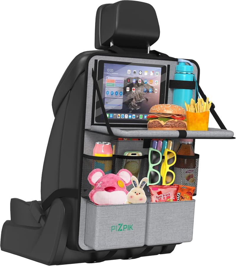 Backseat Organizer with Tablet Holder & Foldable Food Tray