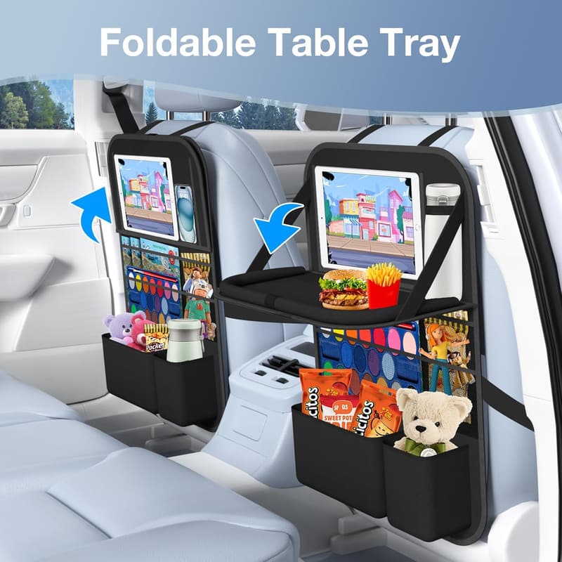 Backseat Car Organizer with Tray & 9 Pockets for Kids