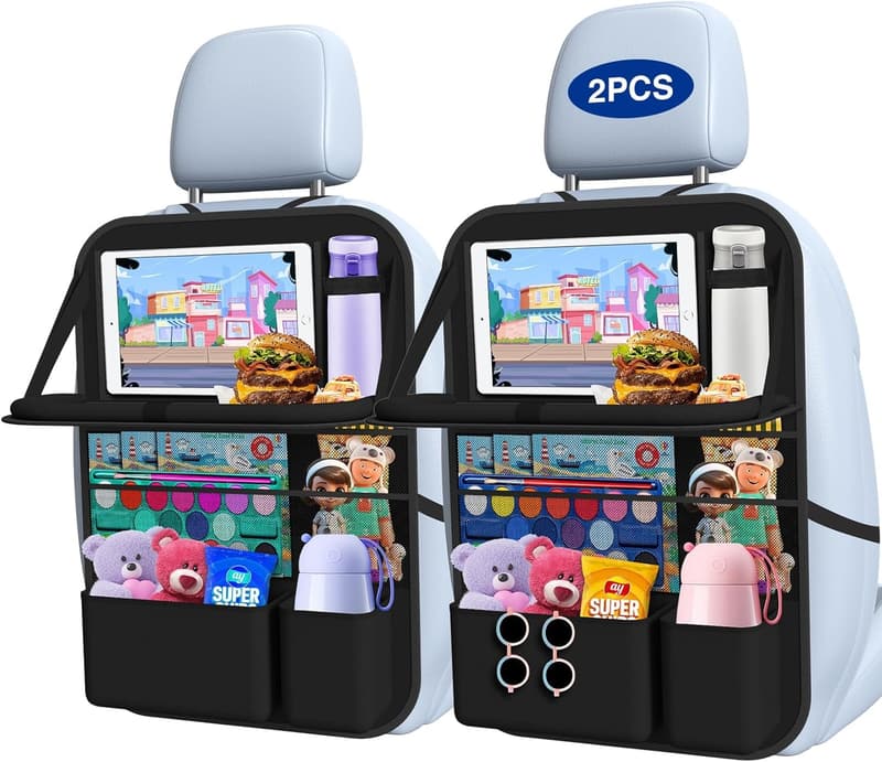 Backseat Car Organizer with Table Tray & 9 Pockets (2-Pack)