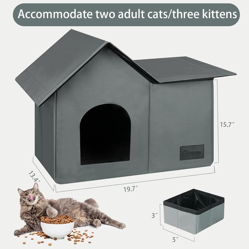 Outdoor Cat Shelter - Large Weatherproof Collapsible Bed with Mat