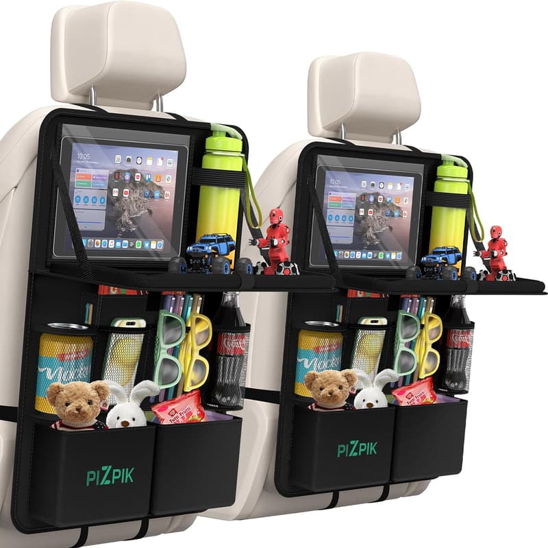 Backseat Organizer with Tablet Holder & Food Tray - Travel Accessory