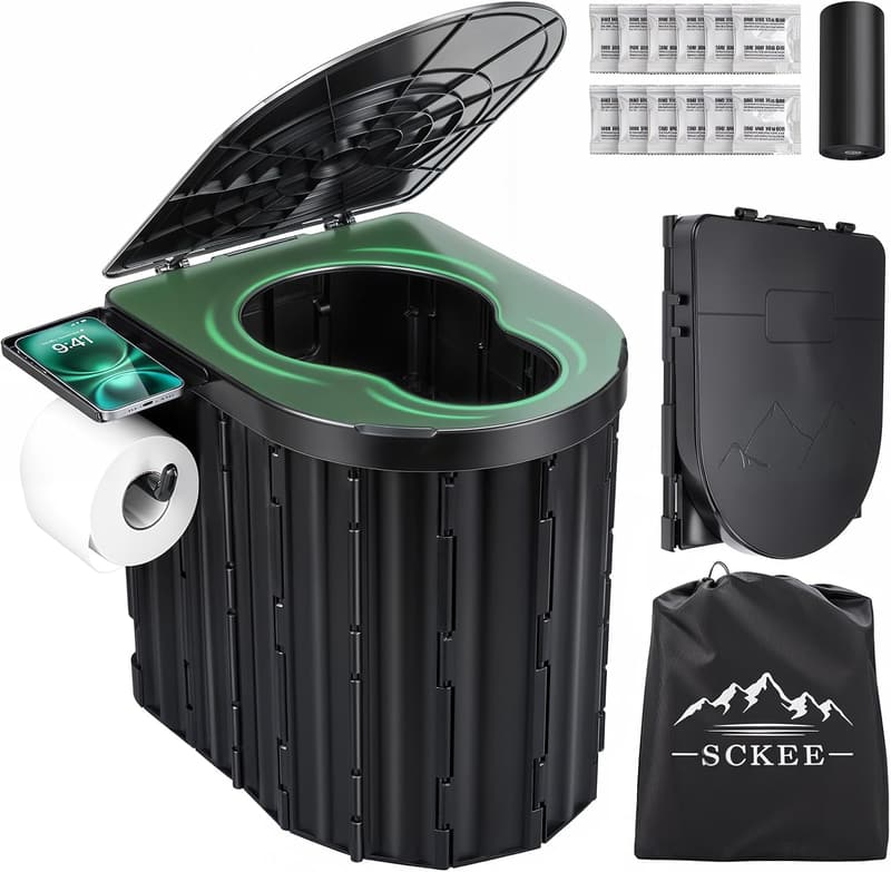 Portable Camping Toilet with Lid and Paper Holder for Adults