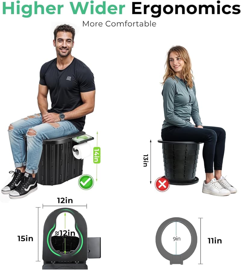 Portable Camping Toilet with Lid and Paper Holder for Adults