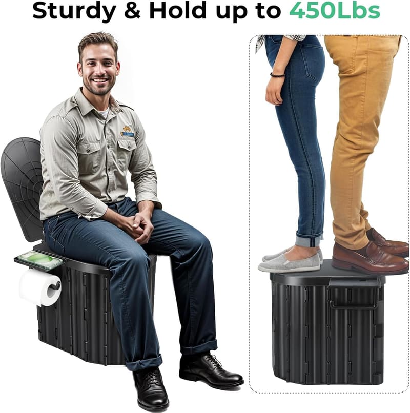 Portable Camping Toilet with Lid and Paper Holder for Adults