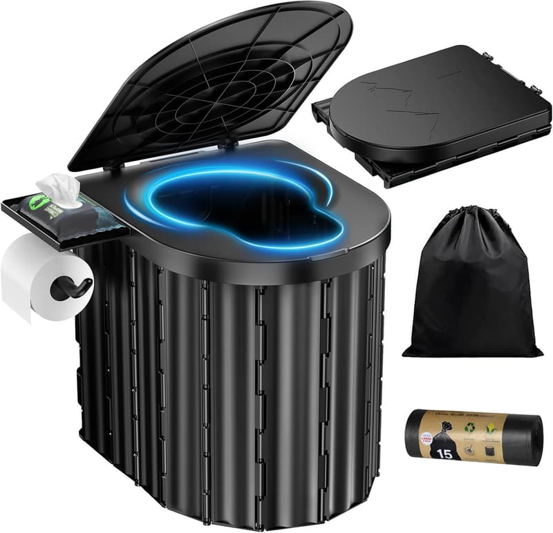 Portable Camping Toilet with Removable Paper Holder, 450 lbs Capacity