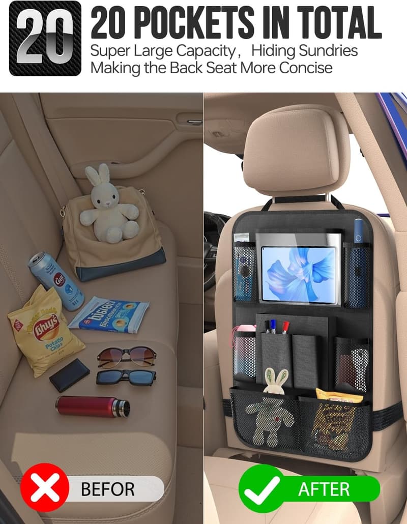 Car Organizer with 20 Pockets, Tablet Holder & Free Accessories