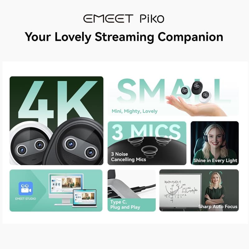 4K Dual-Camera Webcam with AI Autofocus & 3 Mics