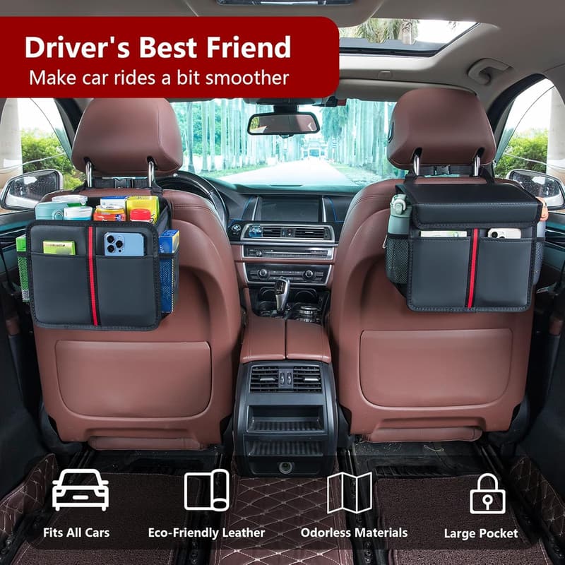Premium PU Leather Backseat Car Organizer for Road Trips
