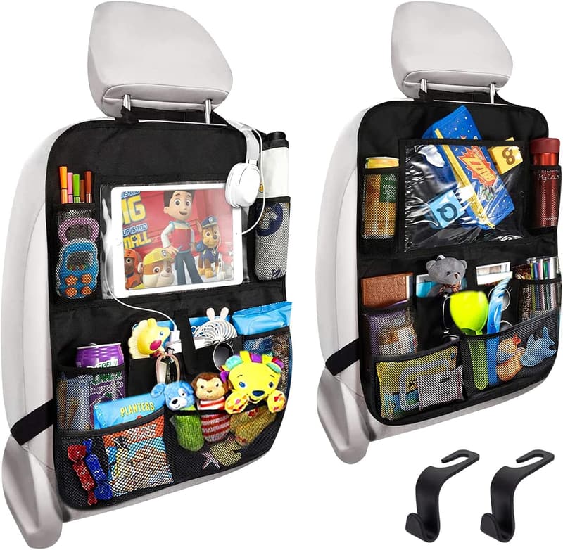 Car Backseat Organizer Set with Tablet Holder and 9 Pockets