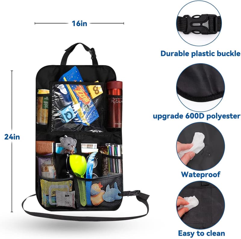 Car Backseat Organizer Set with Tablet Holder and 9 Pockets