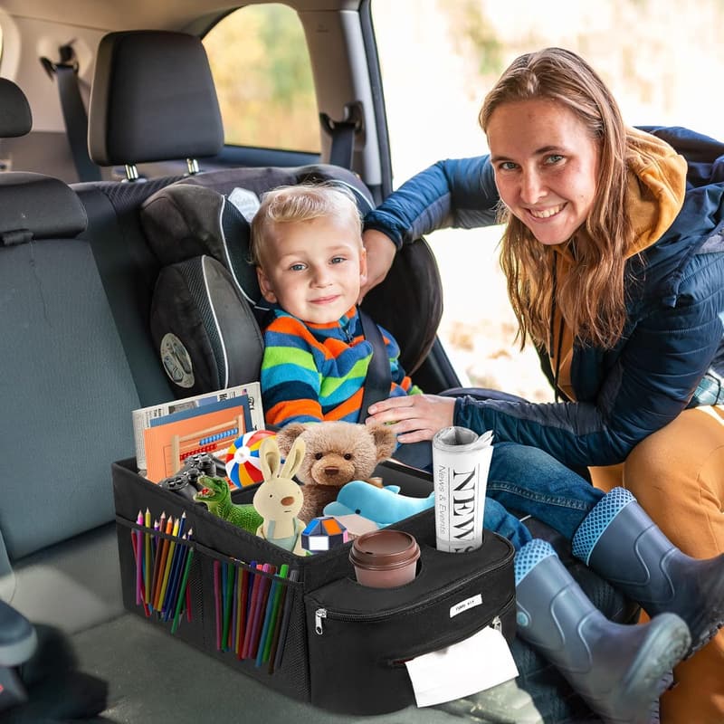 Collapsible Car Seat Organizer with Cup Holders