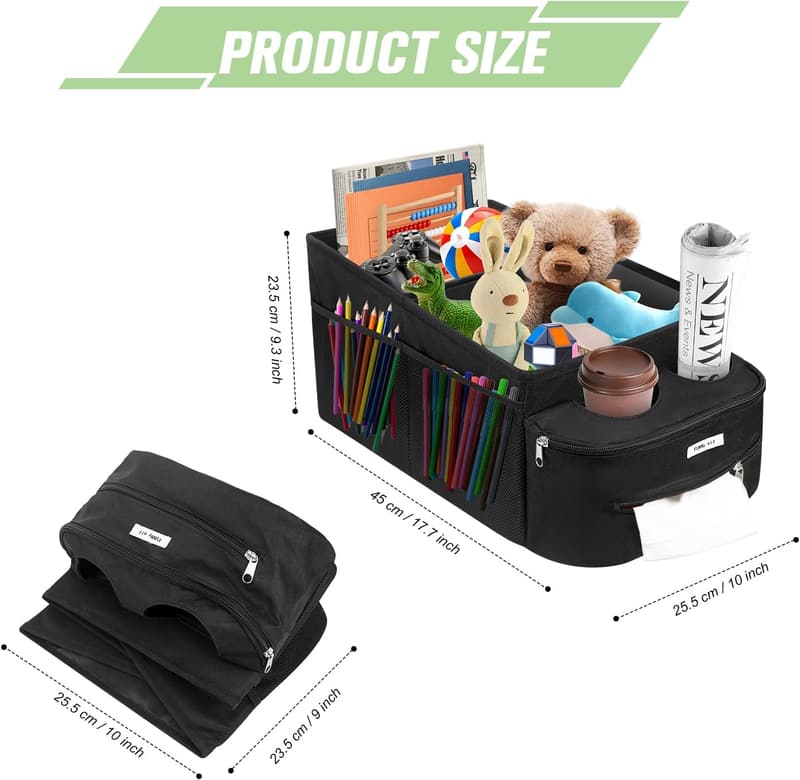Collapsible Car Seat Organizer with Cup Holders