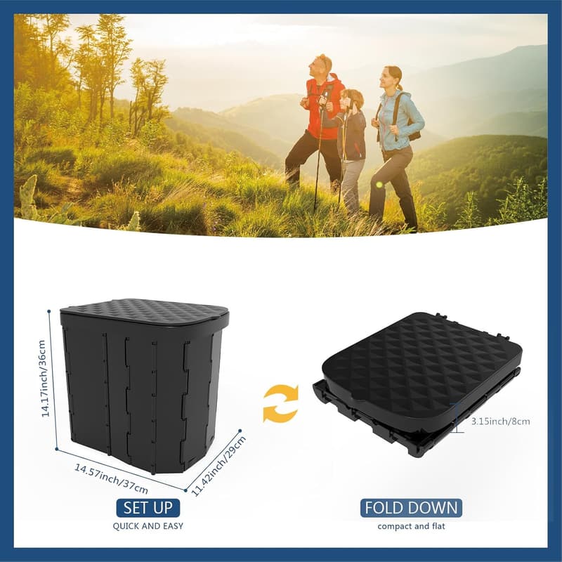 Portable Folding Toilet for Travel - Includes 12 Waste Bags