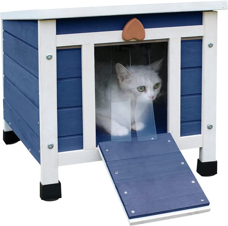 Weatherproof Outdoor Cat House with Elevated Floor - Blue