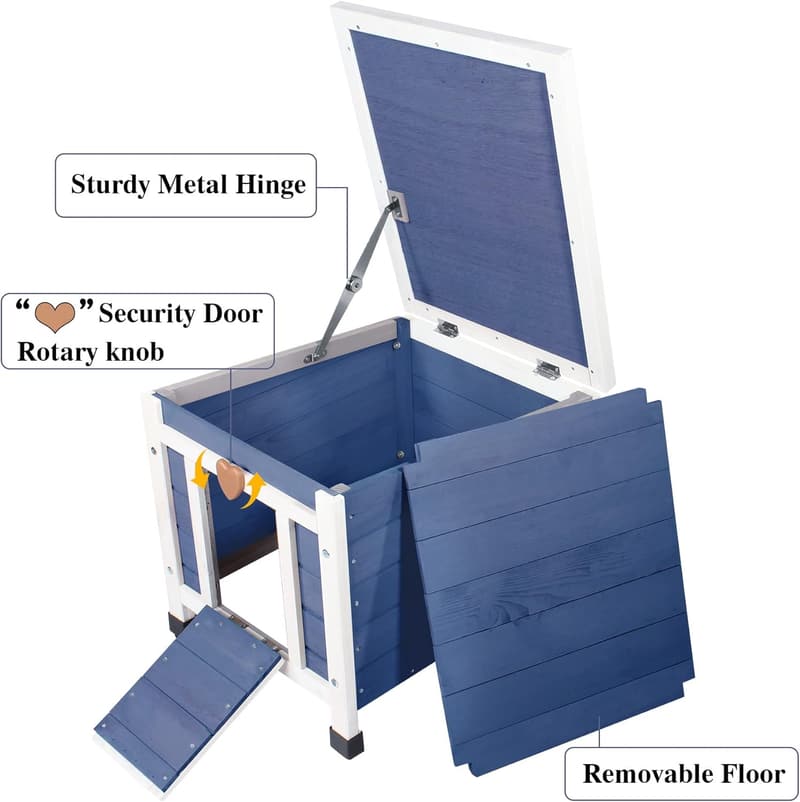 Weatherproof Outdoor Cat House with Elevated Floor - Blue