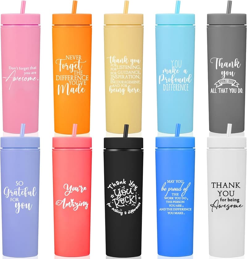 Employee Appreciation 10-Pack Thank You Tumblers with Lids and Straws