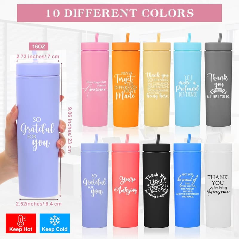 Employee Appreciation 10-Pack Thank You Tumblers with Lids and Straws