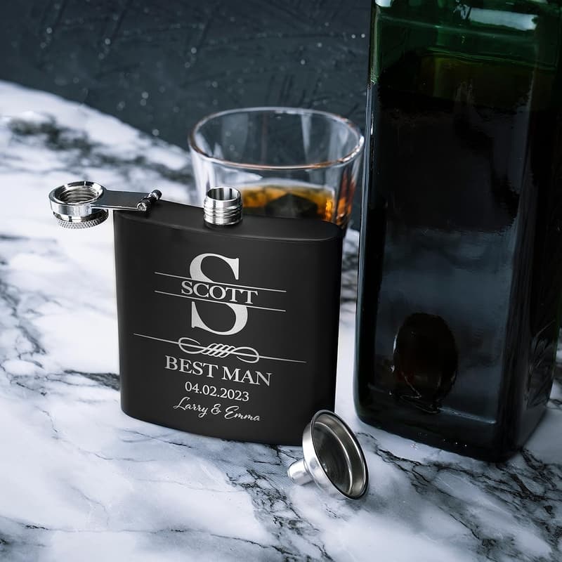 Personalized Groomsmen Flasks Set - Custom Engraved, 6 oz.