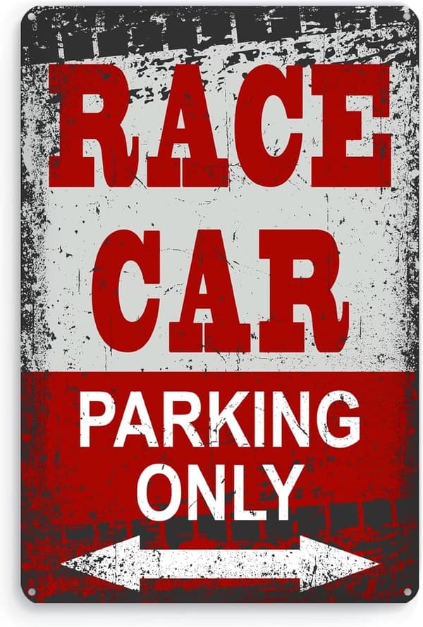 Race Car Parking Only Sign - 8x12 Tin Decor for Boys' Room