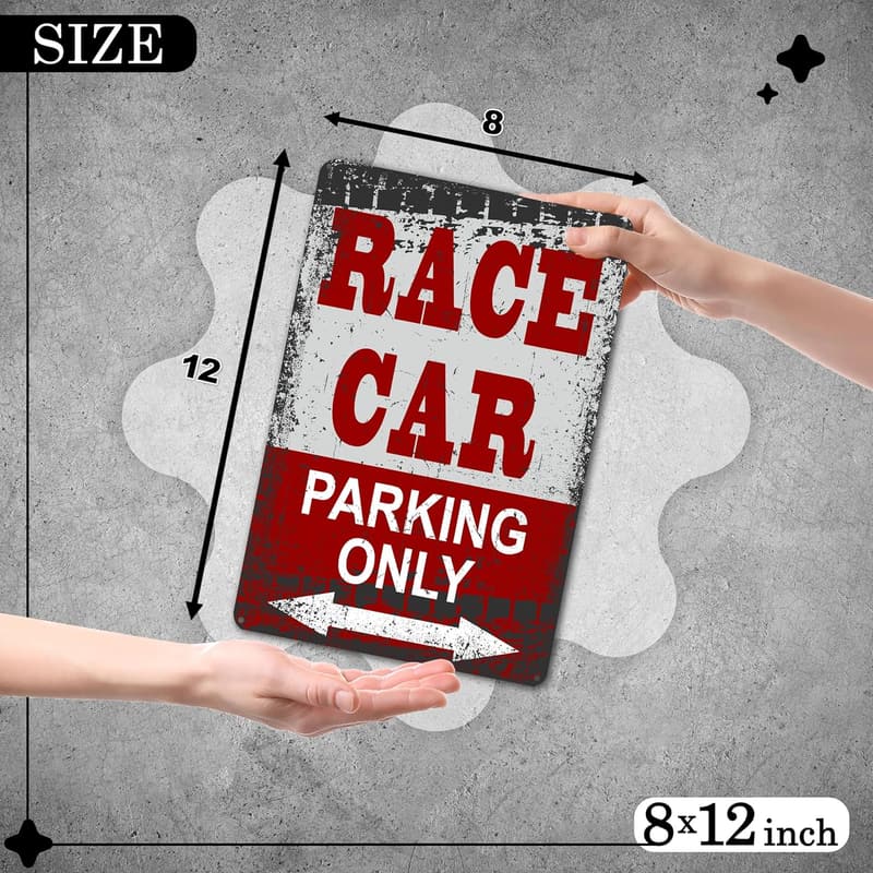 Race Car Parking Only Sign - 8x12 Tin Decor for Boys' Room