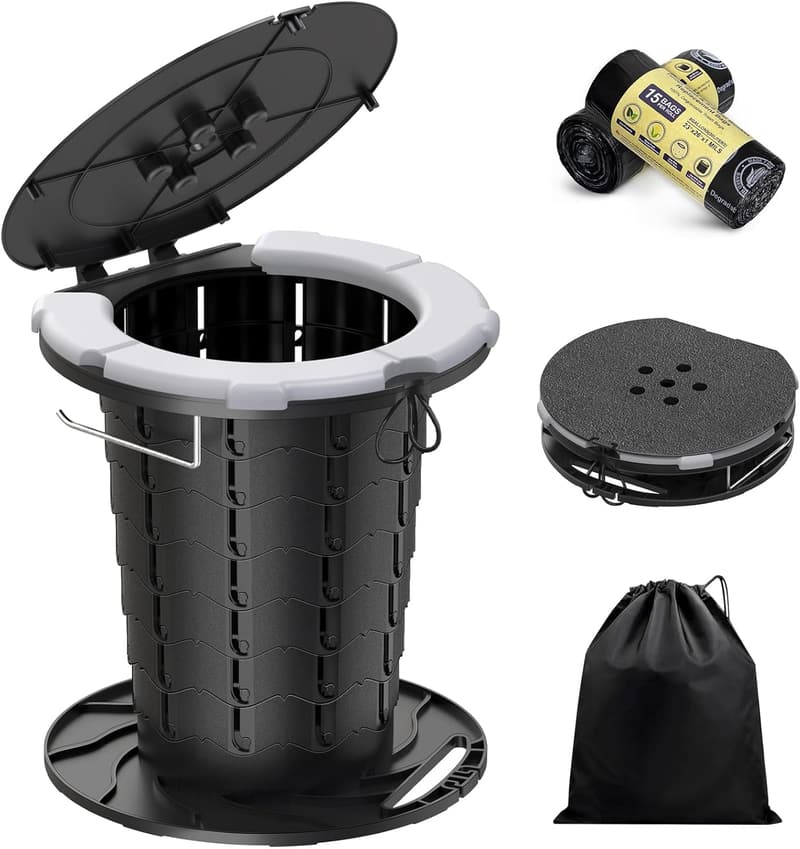 Portable Camping Toilet with Cushion & Adjustable Height