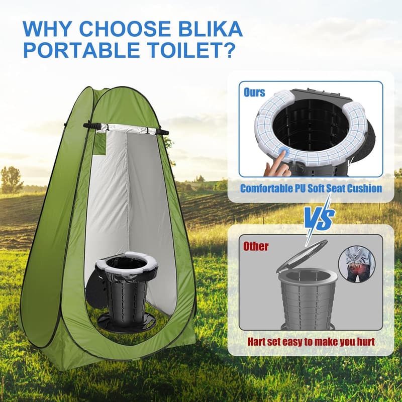 Portable Camping Toilet with Cushion & Adjustable Height