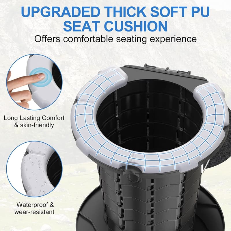 Portable Camping Toilet with Cushion & Adjustable Height