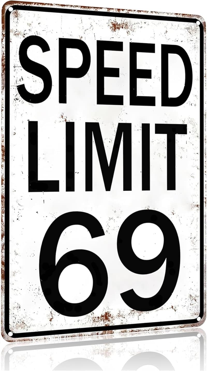Vintage Speed Limit 69 Tin Sign for Boys' Room Decor