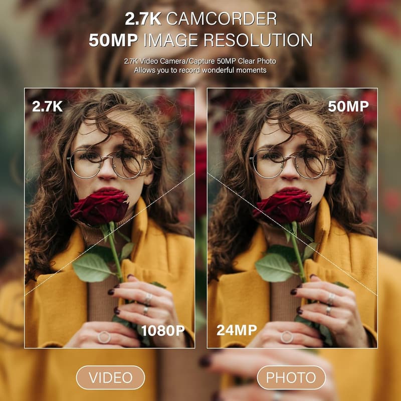 QHD 2.7K Vlogging Camera with 16X Zoom and LED Light
