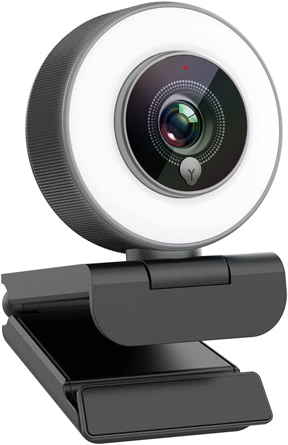 1080P HD Webcam with Adjustable Ring Light & Mic