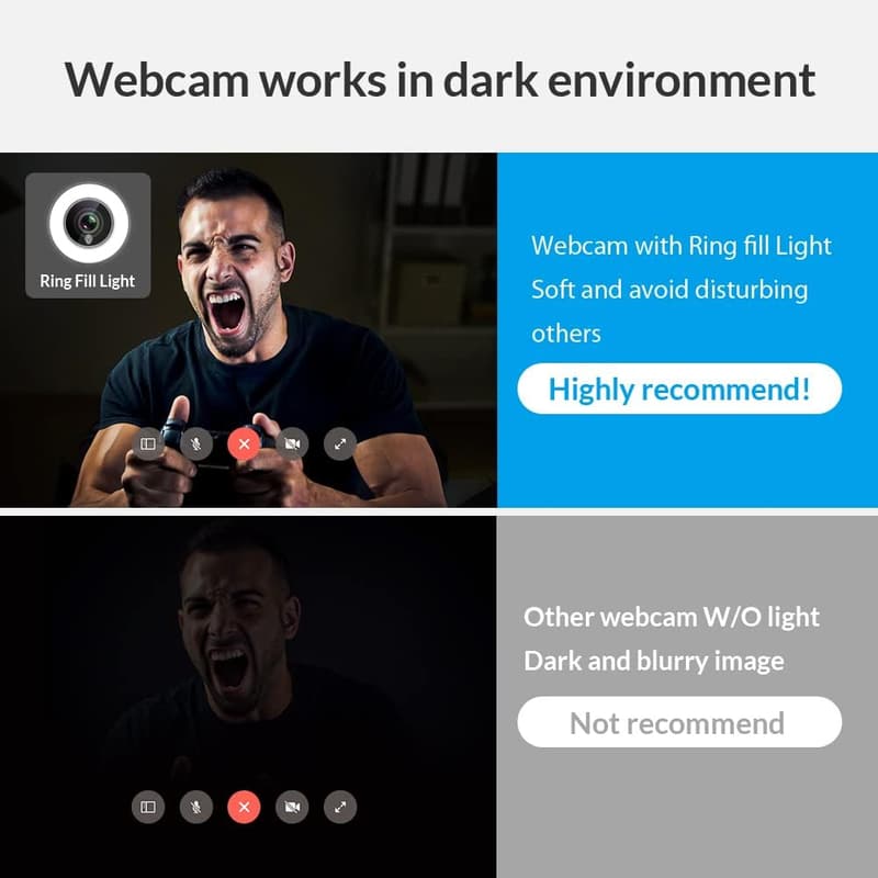 1080P HD Webcam with Adjustable Ring Light & Mic