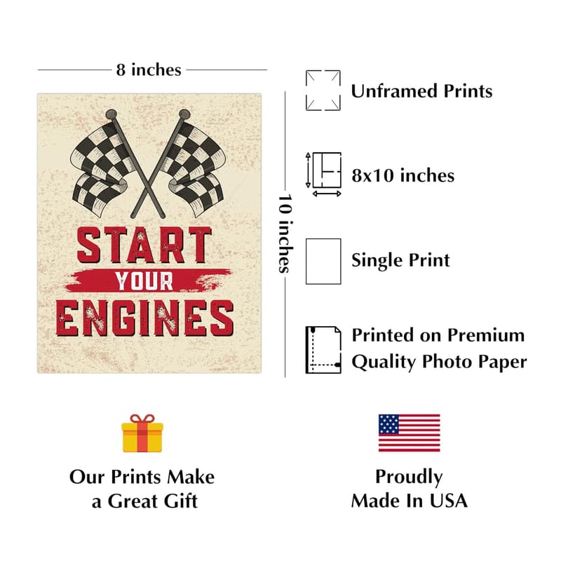 Distressed Garage Wall Art Print for Race Fans - Unframed 8x10