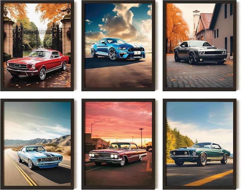 Vintage Muscle Car Posters for Boys' Room Décor (8x10)