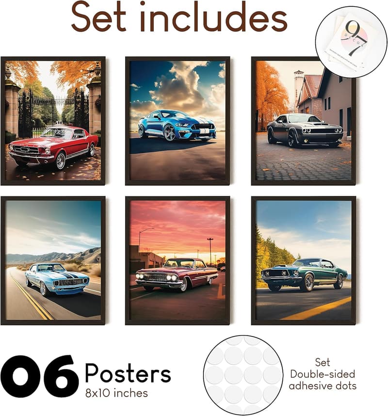 Vintage Muscle Car Posters for Boys' Room Décor (8x10)
