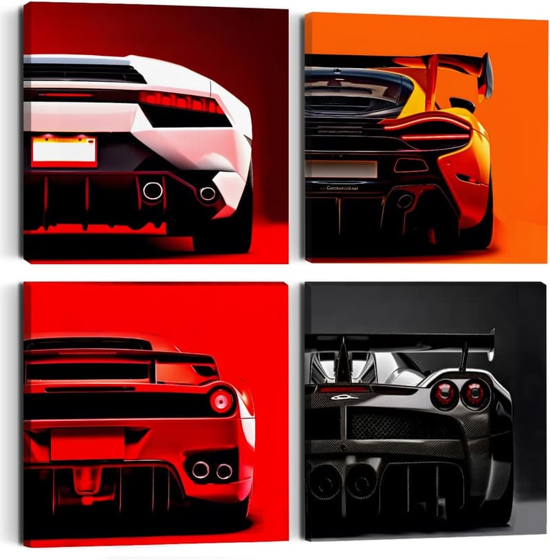 Modern Car Canvas Wall Art set for Boys Room & Man Cave