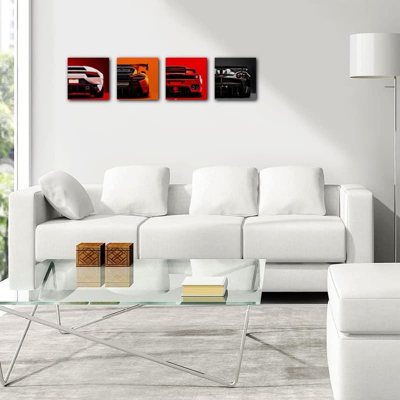Modern Car Canvas Wall Art set for Boys Room & Man Cave